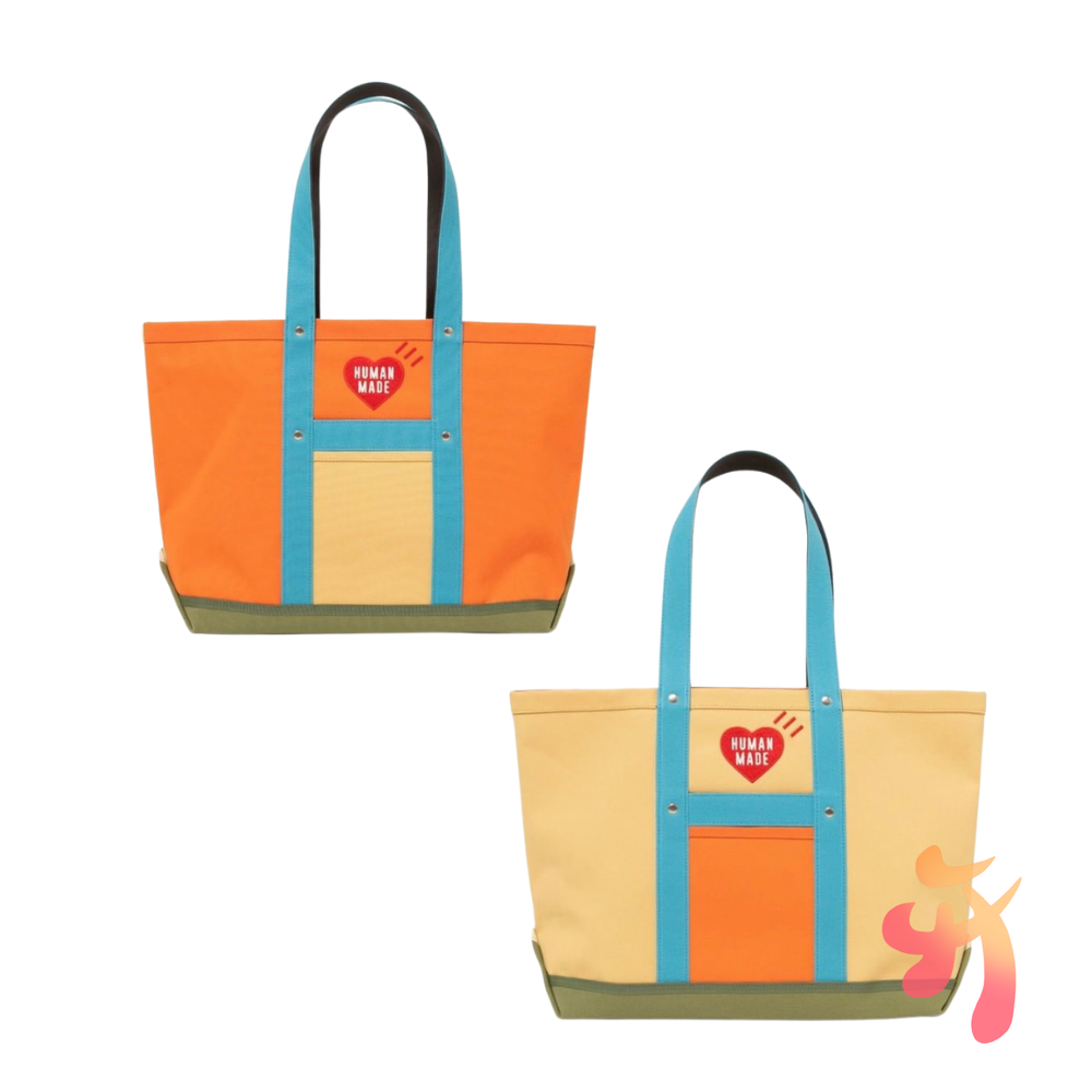 Menselijk Gemaakt Canvas Tas Geborduurd Hart Colorblock Grote Capaciteit Unisex Zak Human Made Tote Handtas