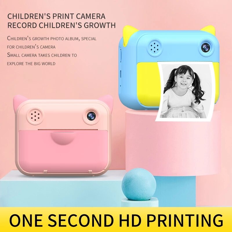 Fotocamera per bambini stampa istantanea fotocamera per stampa termica foto digitale giocattolo per bambina videocamera per bambini 1080P HD Video regalo di compleanno per ragazzo