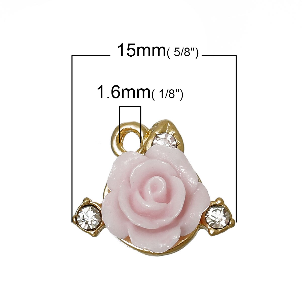 8 estaciones-abalorios de aleación de Metal y Zinc, accesorios de resina rosa, Diamante de imitación, Color dorado, 15mm x 13mm, 10 Uds.