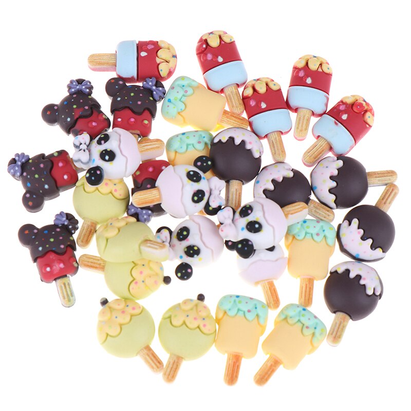 Cute Mini Dollhouse Miniature Pretend Toys Ice Cream Cups Spoon Bar DIY Ice-lolly Simulation Food For Dolls Accessories