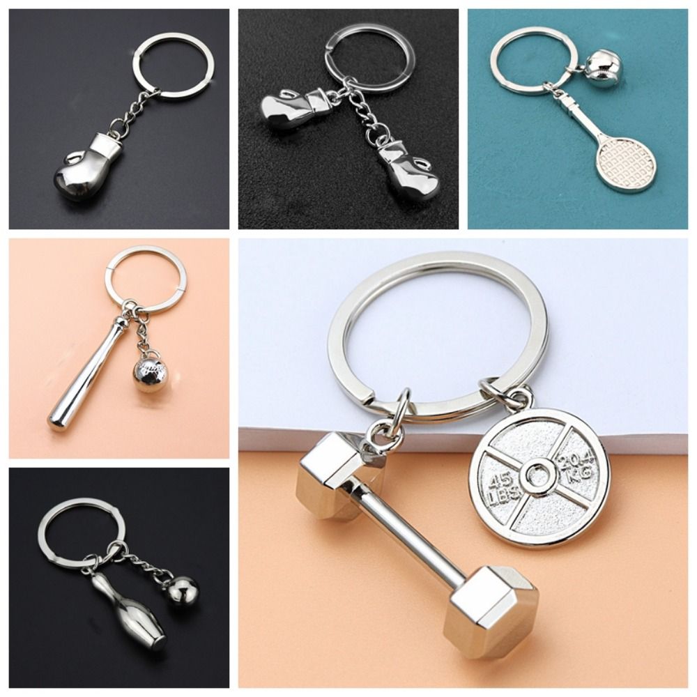 Boxing glove fitness keychain baseball barbell dumbbell fitness equipment keychain strength sports alloy baseball keychain