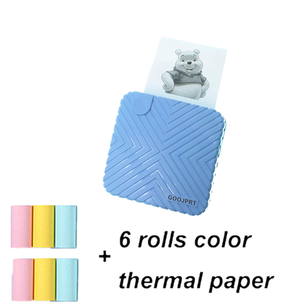 Peripage 58mm mini lomme trådløs printer bluetooth fotoprinter 4.0 til android ios mobiltelefon: Blåt 6 farve papir