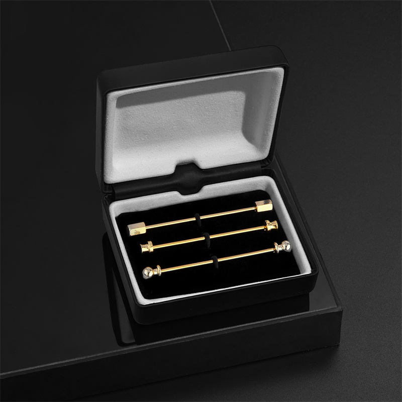 Clip para camisa de cuello, alfileres de camisa para hombre, Clip de corbata, broche de cuello estañado con caja, recuerdos de boda, Pin de solapa para hombre, gemelos: Chapado en platino
