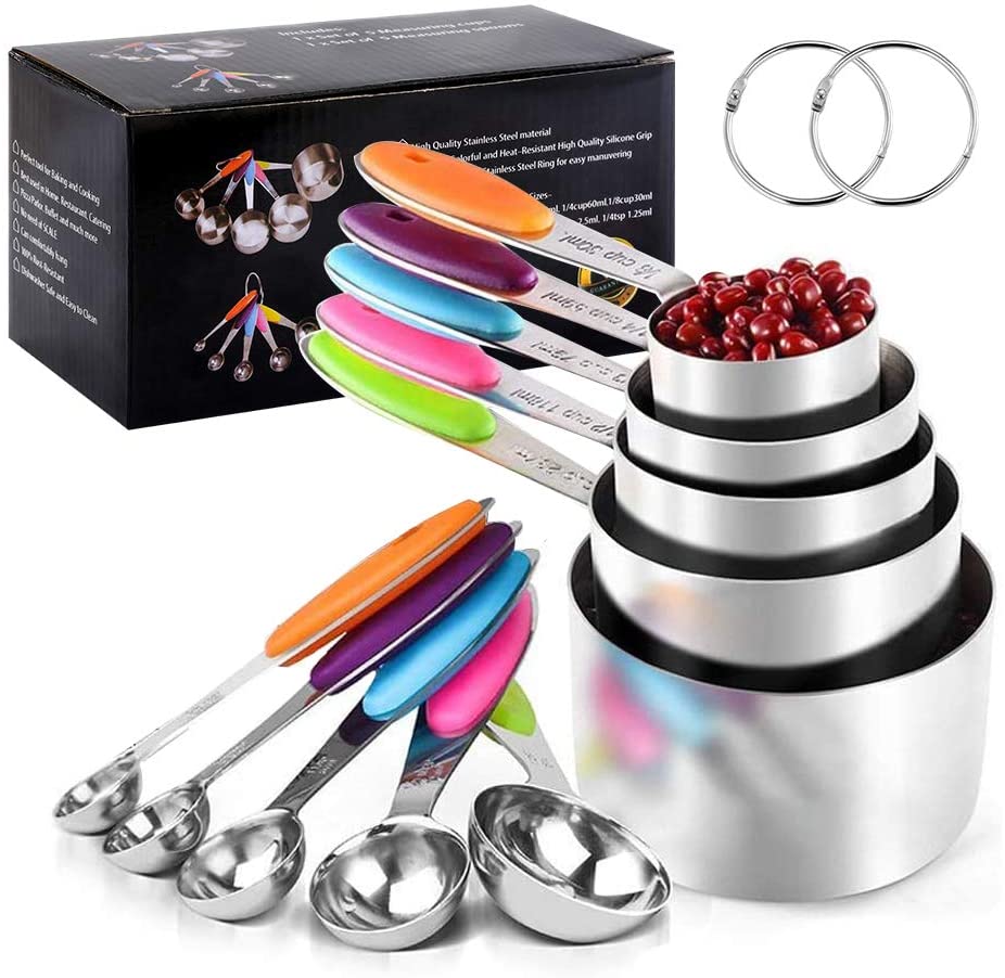 10Pcs Measuring Cups Premium Stackable Kitchen Measuring Spoon Set Stainless Steel Measuring Cups Spoons Set Baking Accessories: 10pcs with box