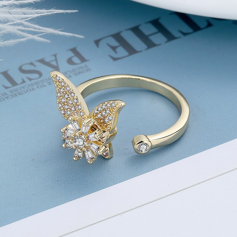 Vrij Draaien Vlinder Ringen Voor Vrouwen Zirkoon Crystal Spinner Fidget Ring Anti Stress Angst Ringen Vintage Sieraden Bague: 2