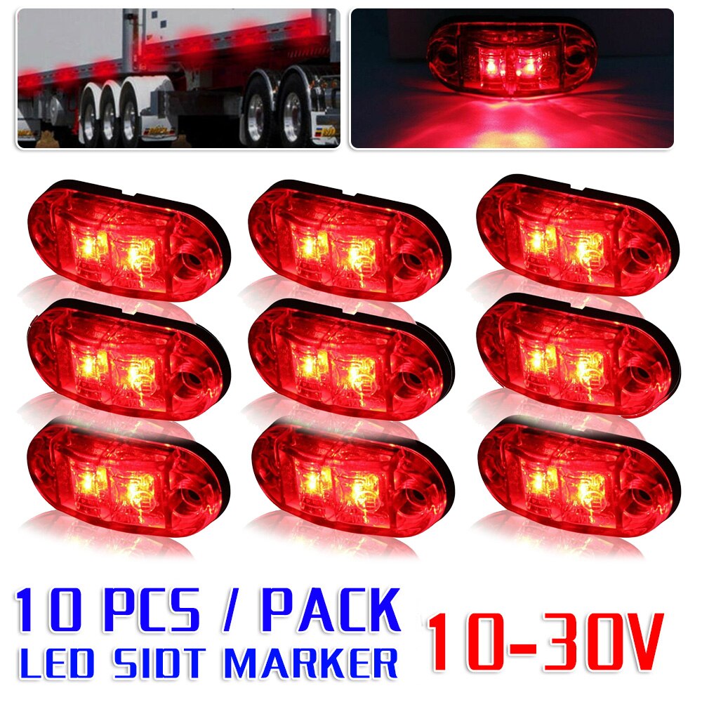 10x rød led-lampe 2 diode oval 2.5- tommer frihængsvogn lastbil sidemarkeringslys 10v-30v rød led sidemarkeringslys