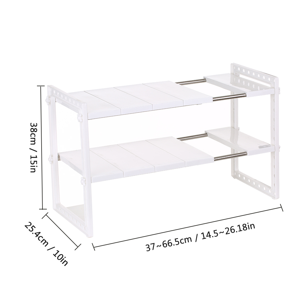 2-Tier Under Sink Storage Rack Expandable Shelf Storage Organizer Adjustable Stainless Steel For Kitchen Office Bathroom Storage