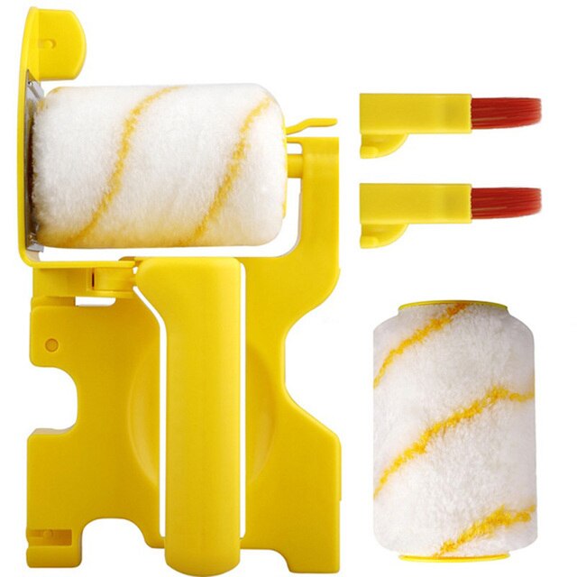 5/8Pc Multifunctional Paint Runner Pro Roller Brush Tool Set Paint Roller Set Room Wall Painting Brushe Set Home Repack Tool: Yellow-Short