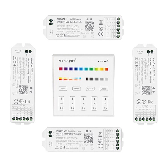Dc12-24v wifi 5 in 1 smart led strip light controller alexa spi voic 2.4 ghz rgb rgbw cct controller ios android app 15a 360w
