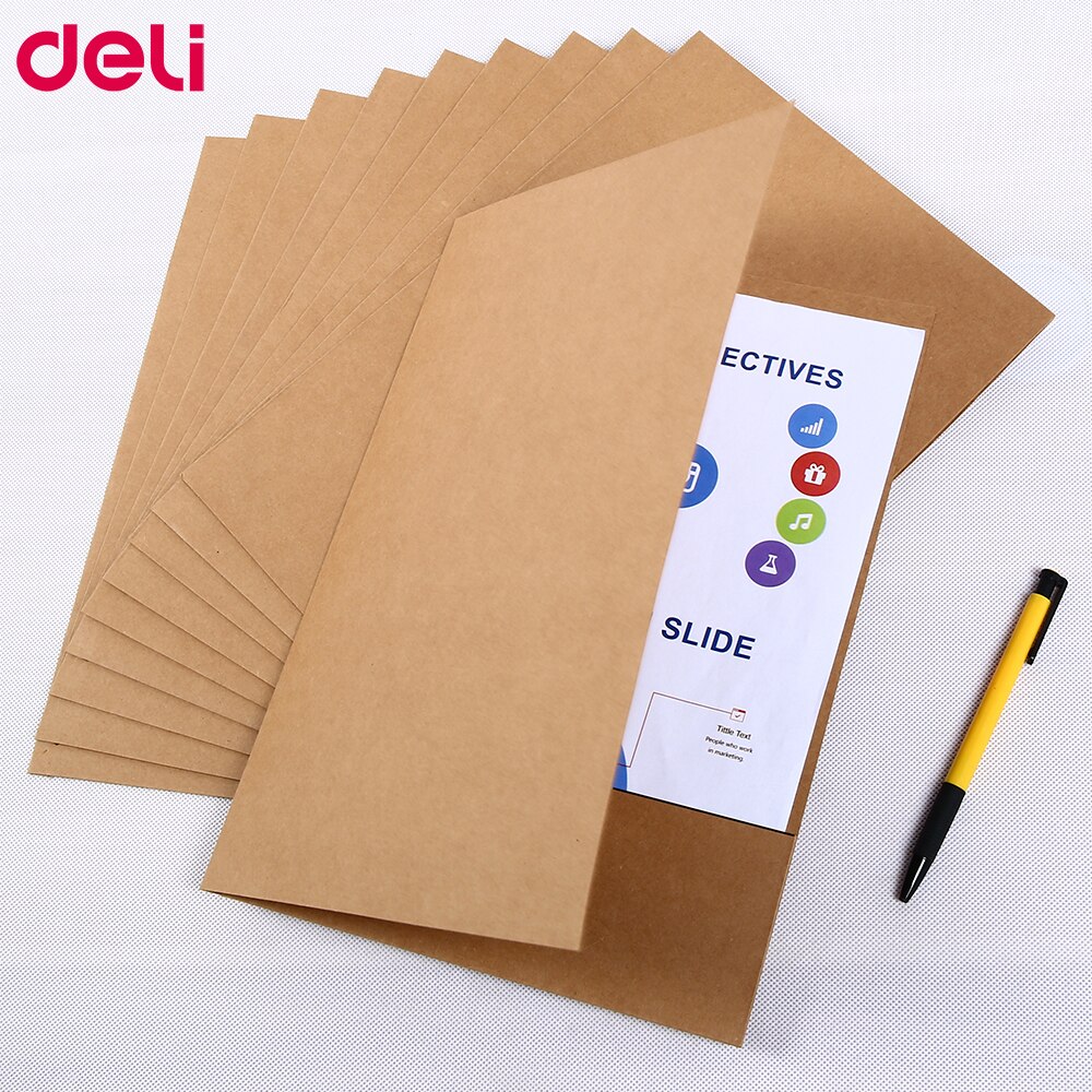 Deli 10pcs/Set Special Kraft Paper File Holder A4 Good Paper Protector paper Office Folder Protect Important Files Set