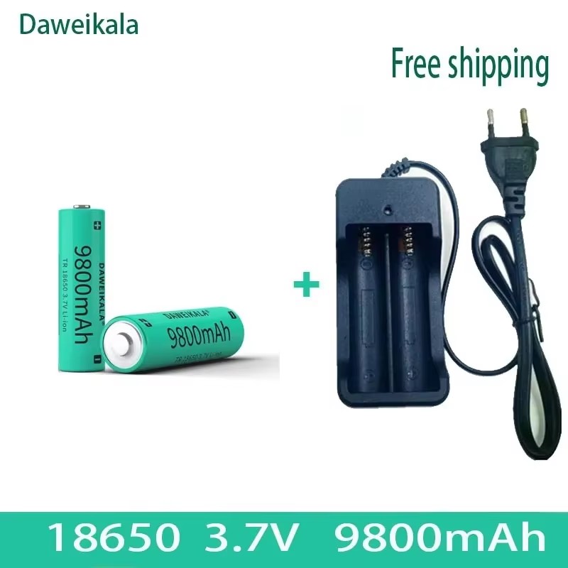 18650 3.7V 9800mAh Li-ion Battery - with Charger for Flashlights | High Capacity & Long Cycle Life: SKY BLUE