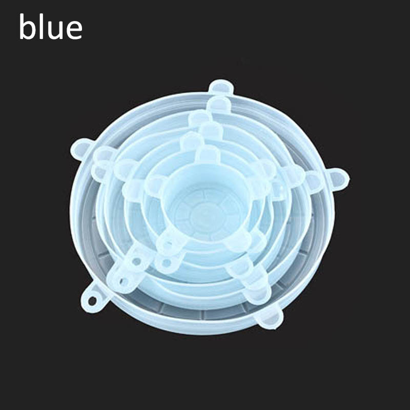 6 stuks universele voedselfolie kom pot deksel stretch siliconen deksels kookgerei draagbare keukenaccessoires herbruikbare siliconen deksels: Blauw