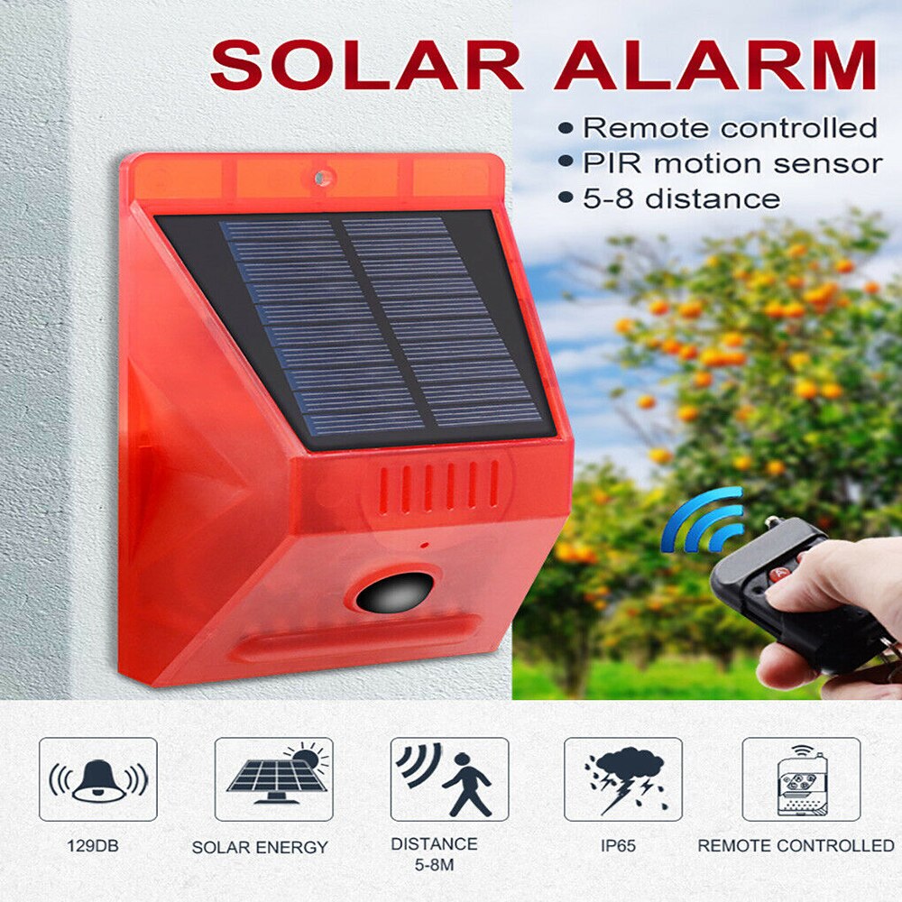 Outdoor Solar Powered Sound Alarm Strobe Light Flashing 8LED Motion Security 1*Alarm Strobe Light 1*USB Cable 1*Remote Control