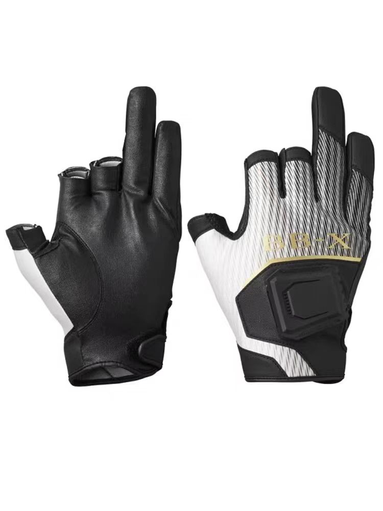 Fireblood fiskehandskar för män stenfiske halvfinger trefingers pu-läder lätta halkfria handskar gl -110v: Xl / Grön