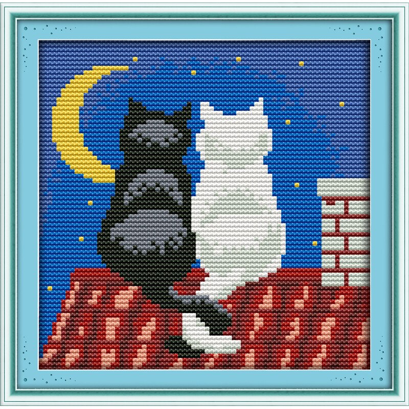Eeuwige liefde De zwarte en de witte katten Chinese borduurpakketten Ecologische katoen stamped 11CT DIY jaar decoraties