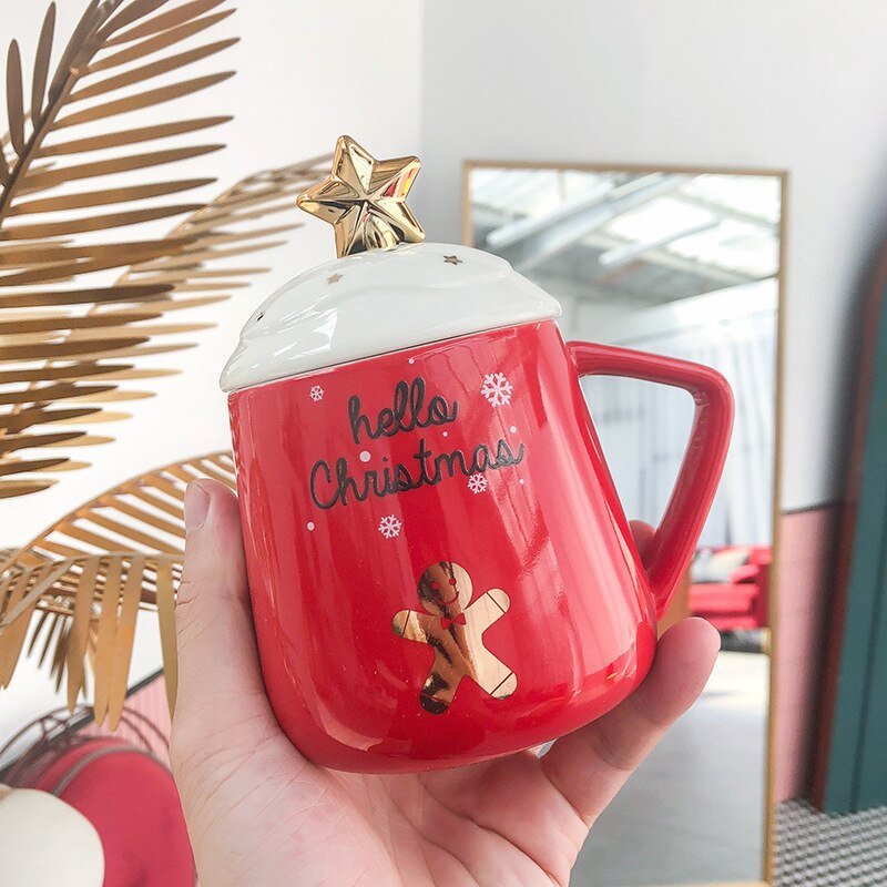 Jul keramiske krus kaffekrus med lokk skje søt kopp kontor tekopp drinkware pepperkake mann jul: Stil 1