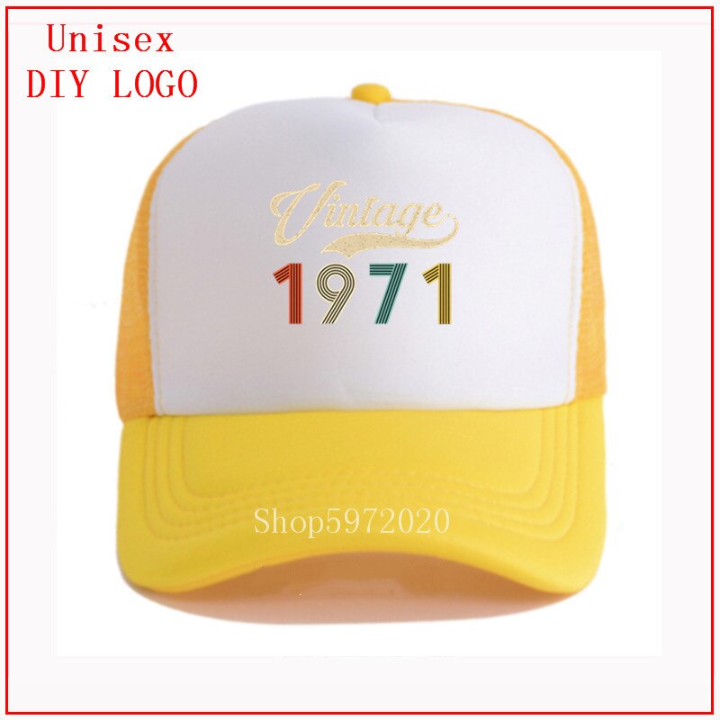 Vintage 1971 Retro Born in 1971 49th Birthday Perfect for Father DAD BF beach hats women fitted hat anime hat: 9yellow-white / Adult