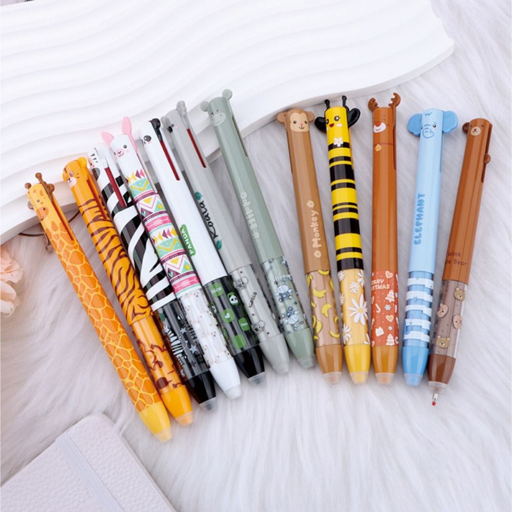 Cartoon Erasable Ballpoint Pen Animal Quick-drying Neutral Pen Double Ink Color Signature Pens Stationery