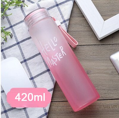 500ml gradient farverige glas frostede farverige kop vandflasker drikke med reb gennemsigtige sportsvandflasker flaske bpa gratis: Lyserød