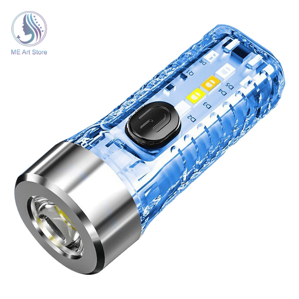 Mini Keychain Taschenlampe USB Aufladbare Multifunktions LED Lampe Wasserdichte Fluorescent Magnetic Warnung Camping Taschenlampe: Blau