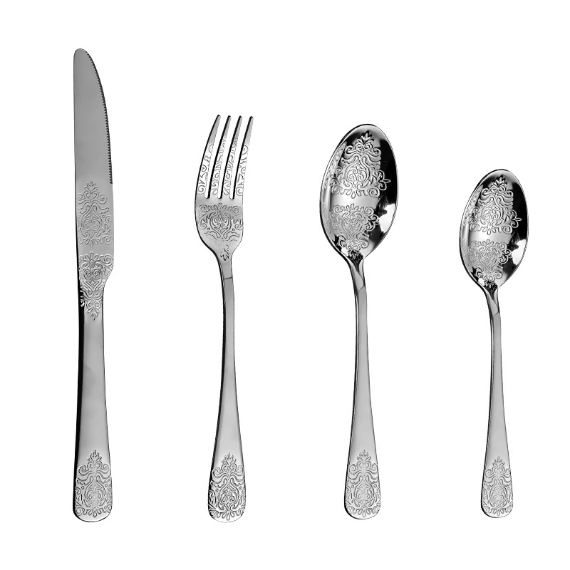 Golden Bestek Set, Europese Mes En Vork Lepel Reliëf Westerse Servies Retro Rvs Bestek Sets: GRAY