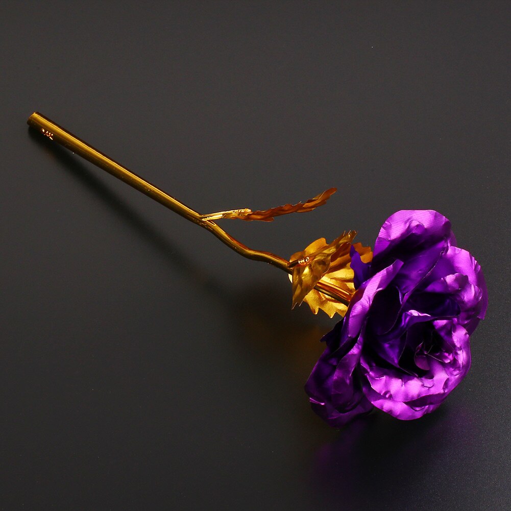 5Pcs Valentine's Day 24K Gold Plated Golden Rose Flower Wedding Festive Party Decoration Without Box: Purple