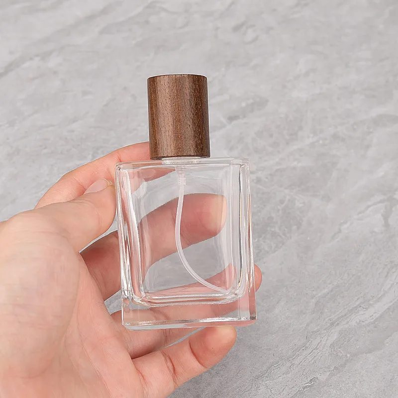10 stuks 30ml/50ml parfumflesjes vierkant glazen draagbare sprayflesjes grote inhoud vervangende lege flesjes walnoot