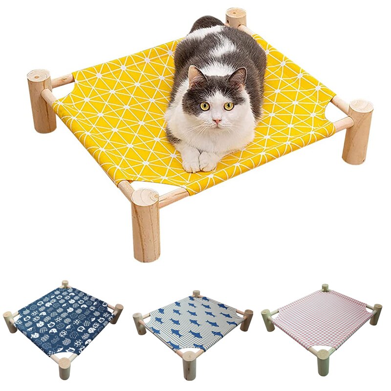 Cama elevada extraíble para gatos, casa de madera de lona transpirable para conejos pequeños, suministros para perros