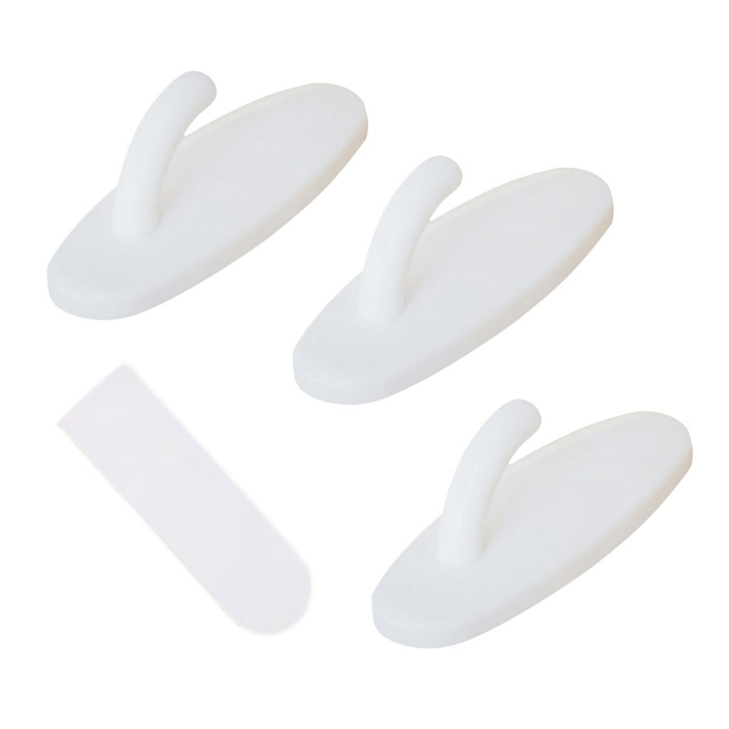 3 Pcs Plastic Zelfklevende Handdoekenrek Muur Haak Zelfklevende Haken Stok Badkamer Wit