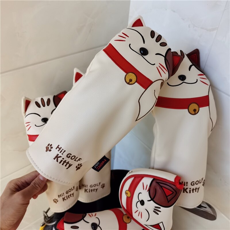 Mooie Kat Golf Driver Woods Hoofd Covers Cartoon Dier Fairway Hybrid Putter Pu Leather Putter Headcovers Golf Covers