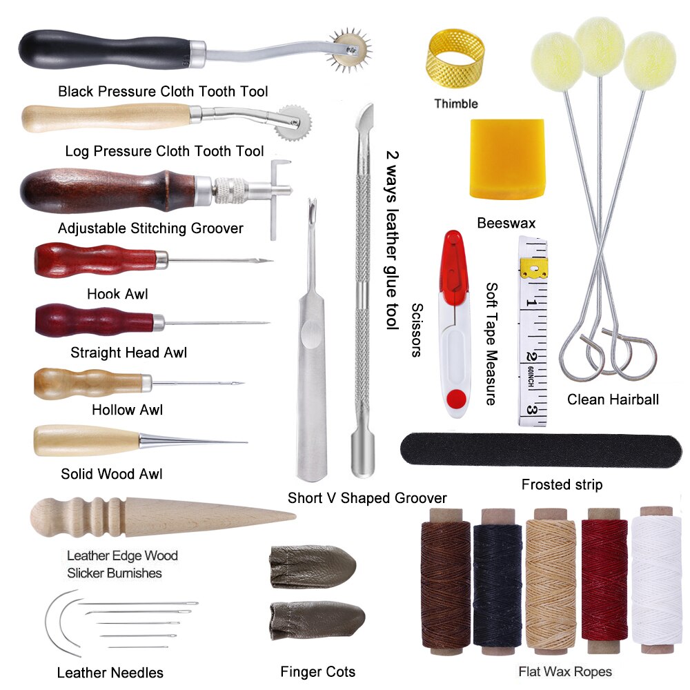 DIY Leather Craft Tools Kit Hand Sewing Stitching Punch Carving Work Set Accessories