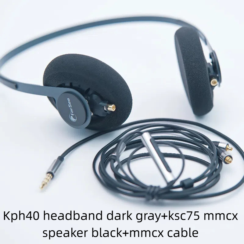 Farsoo kph 40 huvudband mörkgrått silver med ksc 75 mmcx högtalarenheter hörlurar hifi stereo retro lättviktsheadset: Grå