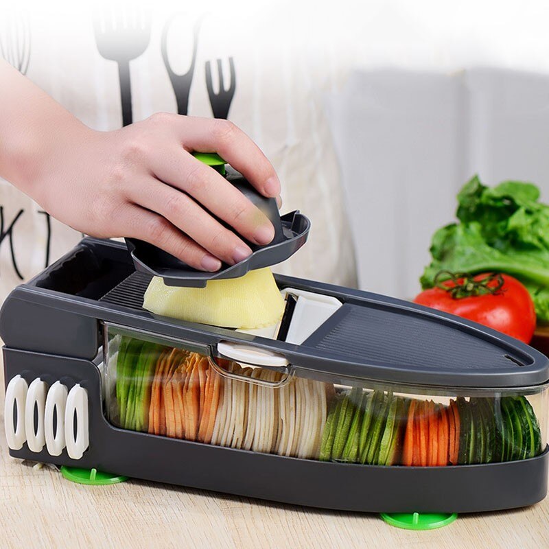 Multifunctional 10 in 1 Vegetable Chopper with Container Potato Slicer Shredder Smash Food Processor 6 Blades
