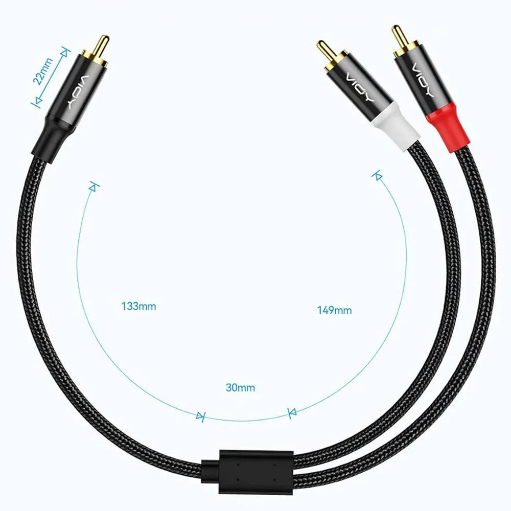 Cable de subwoofer con adaptador RCA Y, doble blindaje, 1RCA macho a 2RCA macho, Cable de Audio estéreo para subwoofer, DVD, TV, amplificador, cine en casa: Negro / 5 m