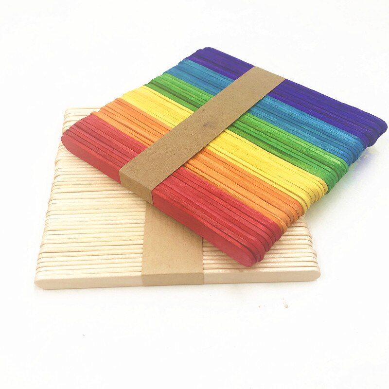 50pcs Coloré Bâtons de Popsicle En Bois Naturel Bâton de Crème Glacée En Bois Enfants BRICOLAGE Artisanat D'art Sucette Gâteau Outils Signets Accessoire
