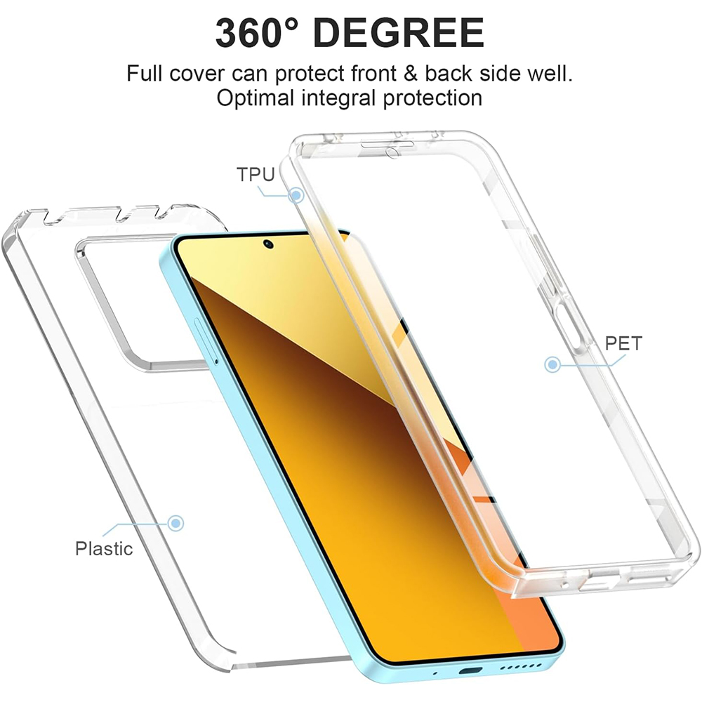 360 ° Custodia protettiva per tutto il corpo per Xiaomi Redmi Note 13 12 12S 11 11S Pro Plus 13C 12C Protezione morbida per schermo rigido ibrido trasparente