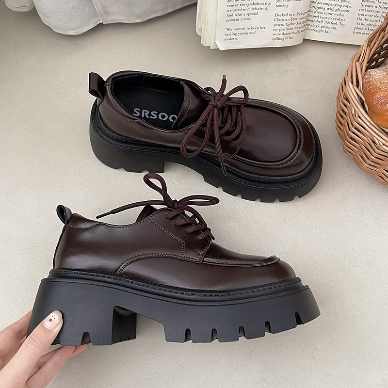 Womens Derby Shoes Autumn British Style Female Footwear Loafers With Fur Round Toe Clogs Platform Casual Sneaker Leather Fall Pr: Gold / 38