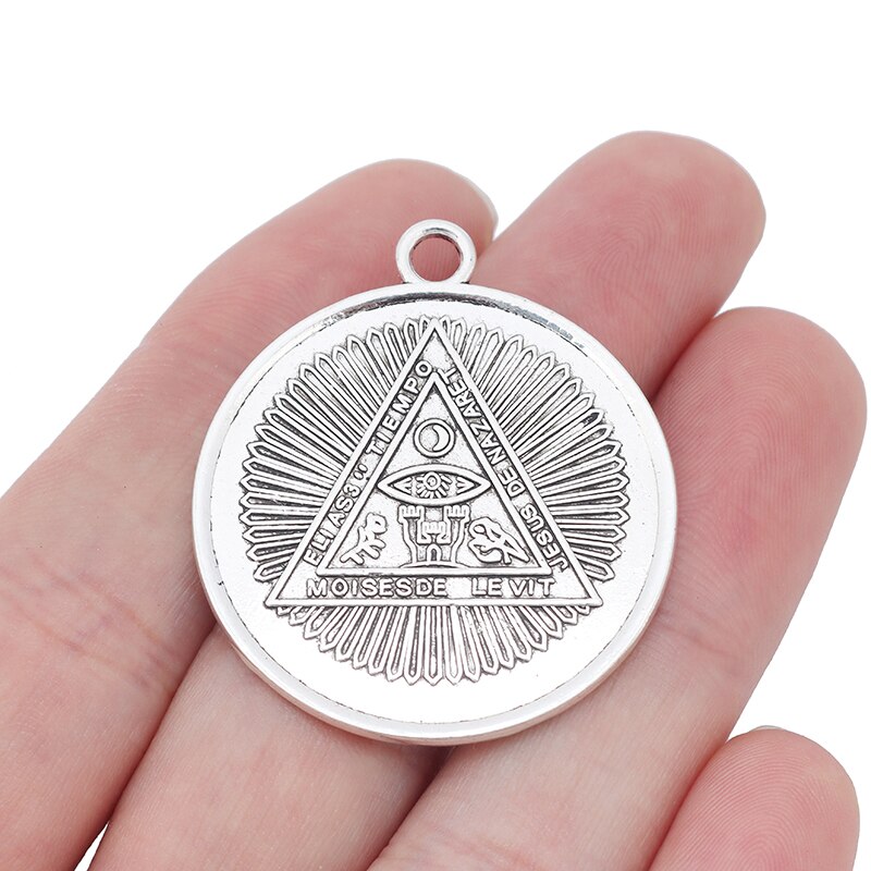 ZXZ 5 stücke Große Tetragrammaton Pentagramm Pentagramm Runde Reize Anhänger für Halskette Schmuck, sterben Entdeckungen 35mm: alle Sehen Auge 2