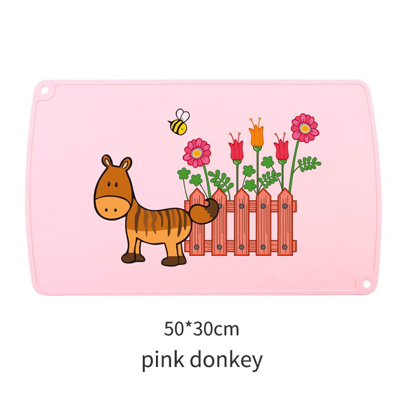 Kids Table Placemats Cartoon Animal Print Waterproof Food Grade Silicone Non-slip Table Mats Anti-scald Baby Feeding Pad 30*50cm: pink donkey