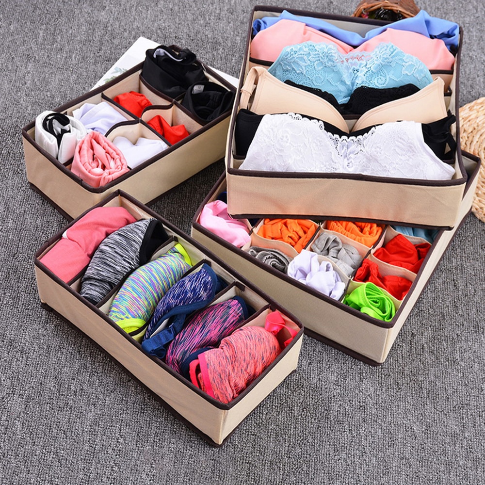 4pcs/Set Underwear Bra Organizer Storage Box 2 Colors Drawer Closet Organizers Boxes For Underwear Scarfs Socks Bra Multi Size