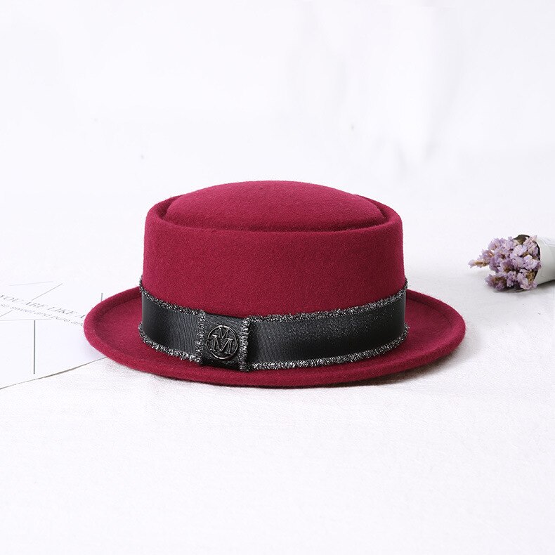 Herr fedora hatt australien ull herr hatt med fläsk paj mössa för klassisk kyrkaull filt hatt: Vin, röd