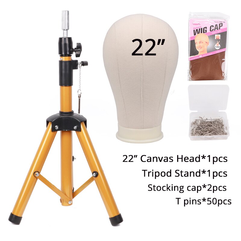 Nunify 21-25Inch Wig Tripod Stand And Canvas Head Wig Manikin Canvas Block Head Stand Aluminium Alloy Round And Mannequin Head: 22 Glod