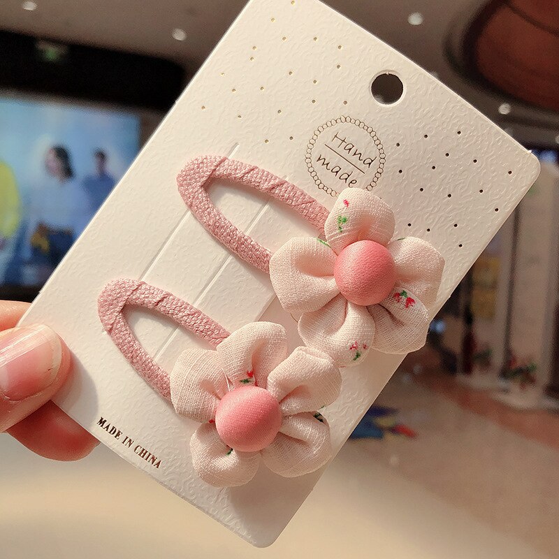 2PC/Set Cute Grid Fabric Flower Hair Clips For Children Sweet Girls Barrettes Hair Grips Hair Accessories HeadWear Headdress: Pink