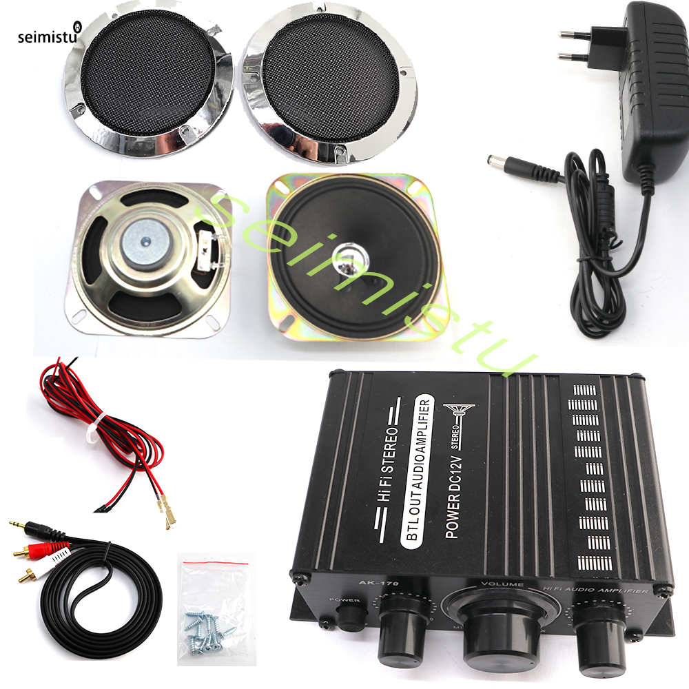 Ak170 mini amplificador de fliperama de potência de áudio estéreo com alto-falante de 4 cabeças kit diy venda pinball máquina de jogo de fliperama de áudio 200w * 2: BRANCO / EUA Plug