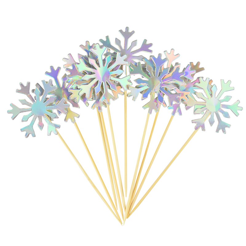 50 stuks sneeuwvlok cupcake toppers taartvlaggetjes voor kerstversiering, bruiloft, verjaardag, babyshower benodigdheden: S02
