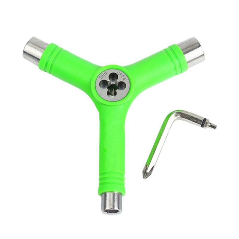 Universal tudo-em-um rolo skate chave reparação ferramenta forma y acessório multifuncional portátil com l tipo chave: green