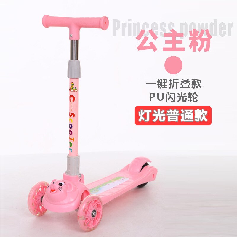 Phoenix Scooter Children 2-6-12 Years Kids Children Pedal Three-in-One Men and Women Baby Single Foot Pulley Foldable:  Base Style  Flashing Wheel No Seat Pink