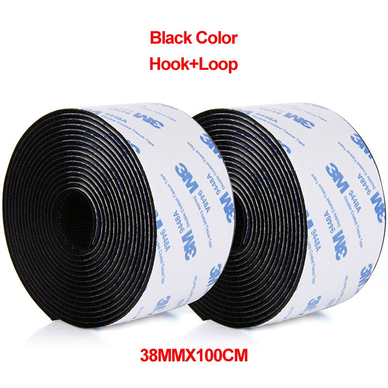 100CM/Pairs 16/20/25/30/38/50/100MM Magic Velcro Tape with Glue for DIY: 38MM Black 1Pair