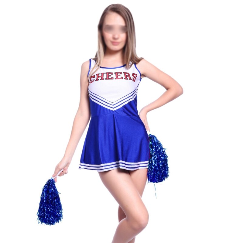 Qualidade tanque vestido azul fantasia cheerleader pom pom menina festa menina xs 28-30 escola de futebol