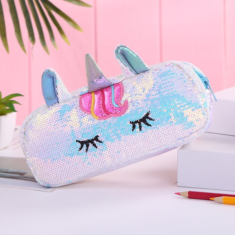 Estojo escolar com lantejoulas, estojo para escola com kawaii, material escolar